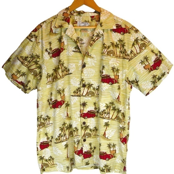 Men’s High Surf Island Print‎ Button Down Cool Cotton Short Sleeve Shirt, Medium - Picture 7 of 7
